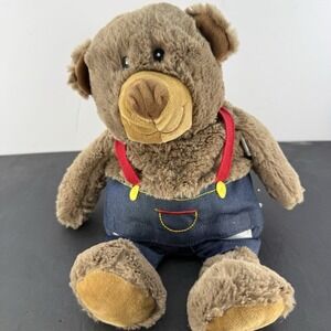 Cozy Hugs Plush Bear Brown Beige with Blue Overalls Red Suspenders